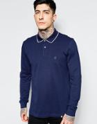 Pretty Green Polo In Pique With Long Sleeves In Navy - Navy