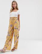 Wild Honey Extreme Wide Leg Pants With Paper Bag Belted Waist - Yellow