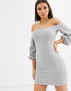 Asos Design Off The Shoulder Sweat Mini Dress-gray