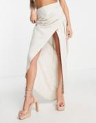 Flounce London High Waist Maxi Skirt With Leg Split In Beige - Part Of A Set-neutral
