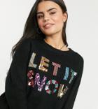Asos Design Petite Charity Christmas Sweater Sequin Let It Snow For Asos Foundation-black