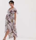 Asos Design Maternity Cape Back Dipped Hem Maxi Dress In Patchwork Floral - Multi