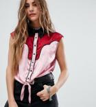 Sacred Hawk Western Sleeveless Shirt With Tie Front - Pink