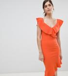 Silver Bloom Off Shoulder Midi Dress With Pephem - Orange