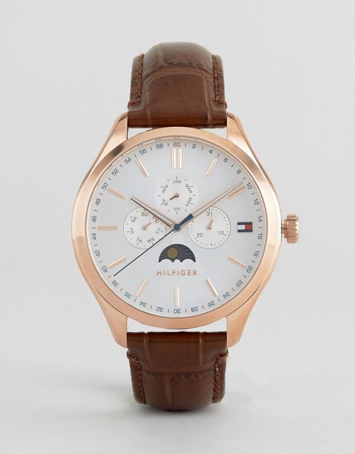 Tommy Hilfiger Oliver Chronograph Leather Watch In Brown - Black