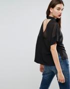 Asos Sheer & Solid Top With Open Back - Black