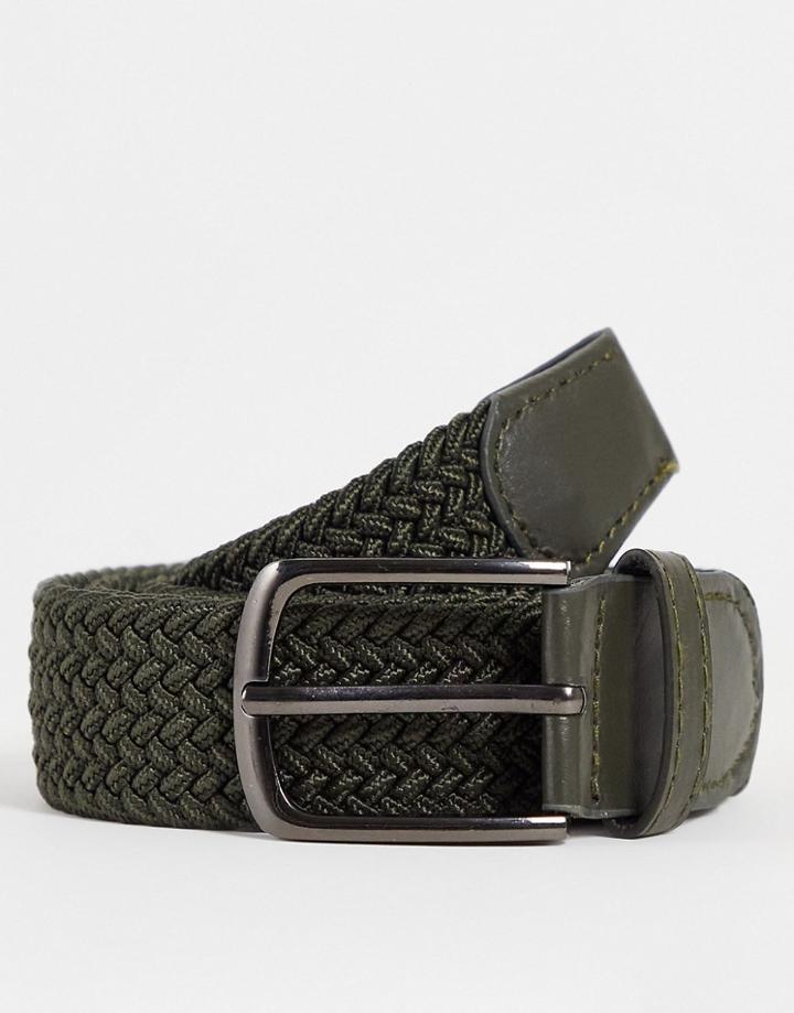 French Connection Woven Belt In Khaki-green