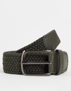 French Connection Woven Belt In Khaki-green