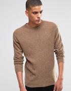 Asos Lightweight Lambswool Rich Sweater With Rib - Taupe