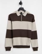 River Island Rugby Block Polo In Brown Stripe