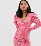 John Zack Petite Plunge Front Wrap Mini Dress In Pink Snake Print