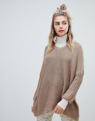 Noisy May Deep V-neck Oversize Sweater - Stone