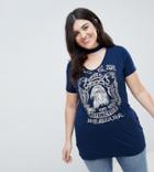 Koko Cut Out V-neckline Motif T-shirt - Navy