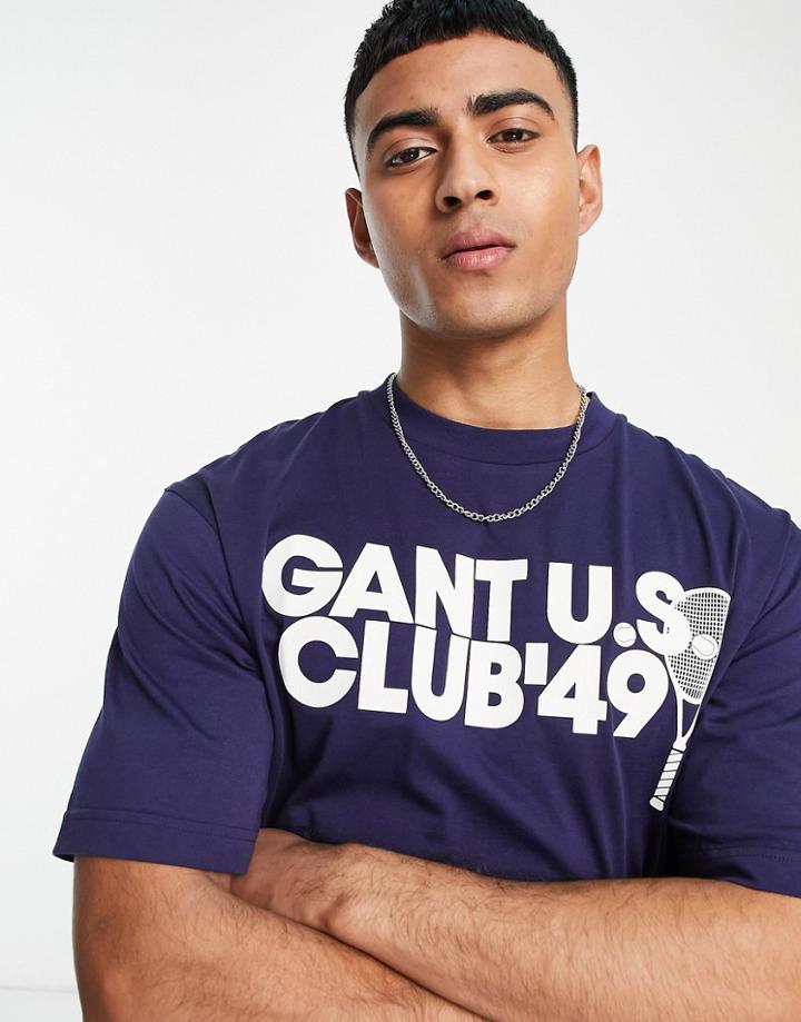 Gant Racquet Club Logo Print T-shirt Relaxed Fit In Navy