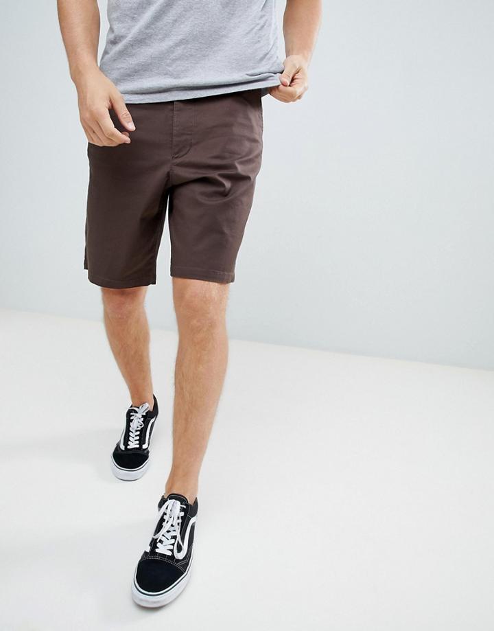 Asos Design Slim Longer Shorts In Dark Brown - Brown