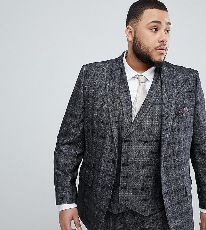 Jacamo Plus Slim Fit Suit Jacket In Gray Check - Gray