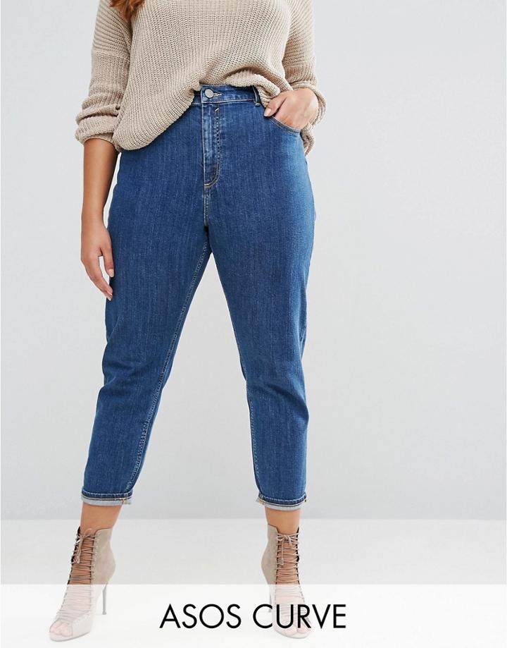 Asos Curve Farleigh Slim Mom Jeans In Harley Flat Blue - Blue