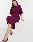 Closet London Ribbed Pencil Dress In Plum-purple