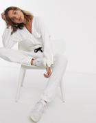 Asos Design Contrast Stitch Pocket Front Jersey Boiler Jumpsuit-white