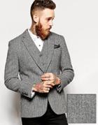 Asos Slim Fit Blazer In Harris Tweed Fabric - Gray