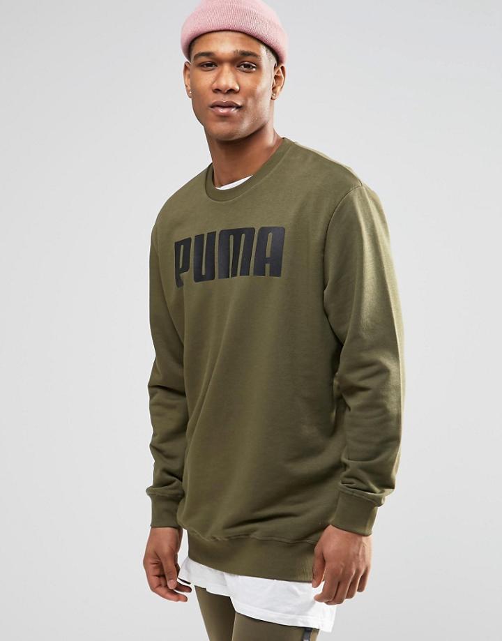 Puma Relaxed Longline Sweat In Khaki - Green