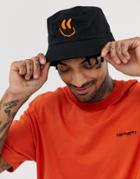 Asos Design Bucket Hat With Smile Embroidery - Black