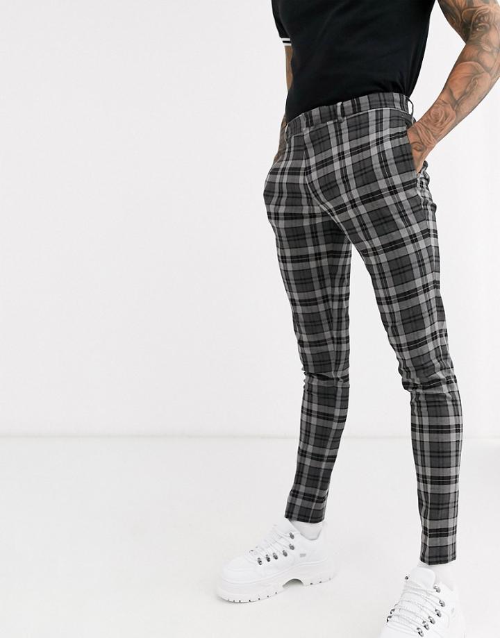 Asos Design Super Skinny Suit Pants In Gray Check
