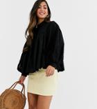 Asos Design Petite Long Sleeve Cotton Smock Shirt With Embroidery Detail - Black