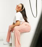In The Style Plus X Billie Faiers Loungewear Ribbed Flare Pants In Blush-pink