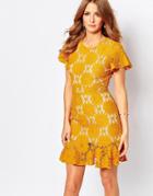Millie Mackintosh Lace Pep Hem Dress In Mustard - B00839 Mustard