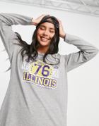 Noisy May Exclusive Long Sleeve T-shirt Dress With Chicago Collegiate Motif In Light Gray-grey