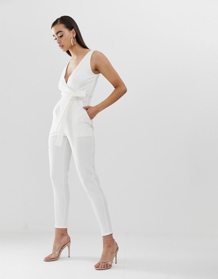 Outrageous Fortune Tie Waist Jumpsuit In White - White