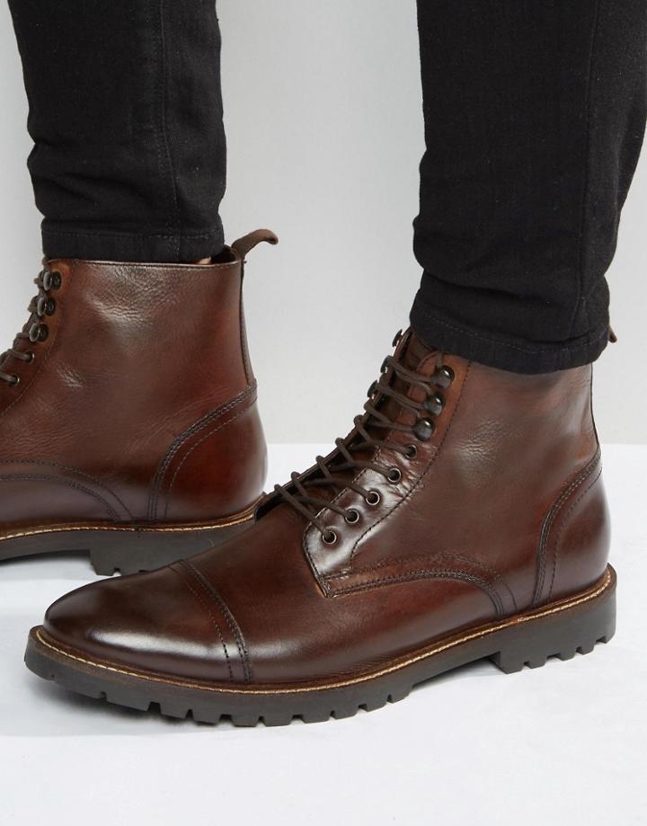Base London Siege Lace-up Leather Boots - Brown