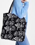 Asos Design Organic Cotton Shopper Bag In Abstract Print-black