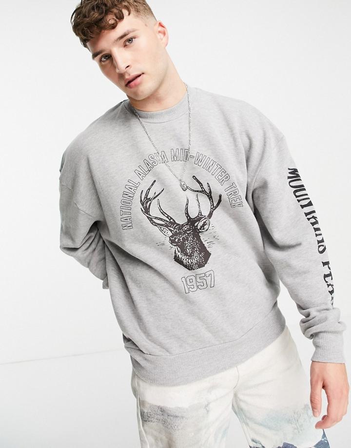Jaded London Oversized Sweatshirt In Gray With Alaska Print-grey