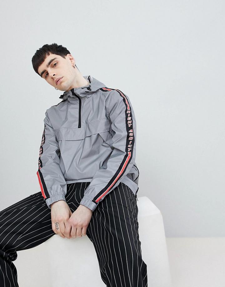 Night Addict Printed Pullover Reflective Windbreaker Jacket - Gray