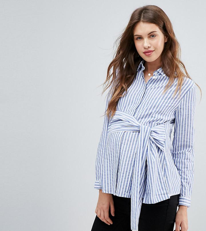 Asos Maternity Tie Waist Shirt In Stripe - Multi
