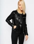 Selected Isabello Leather Jacket With Quilted Shoulder Detail - Selected Isabello Le