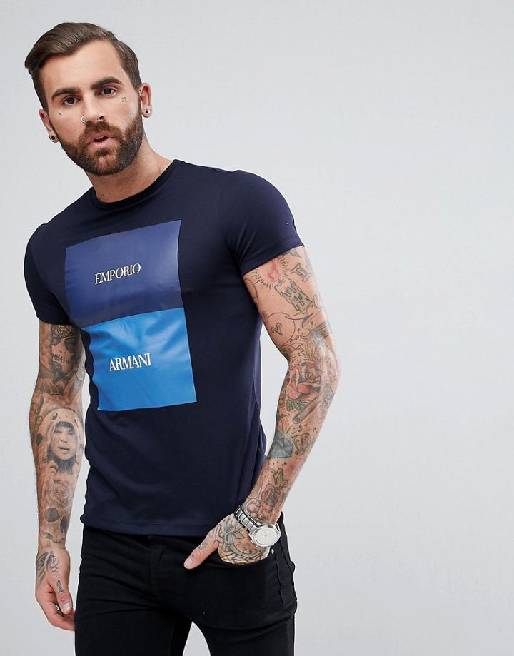 Emporio Armani Slim Fit Crew Neck Block Print T-shirt In Navy - Navy