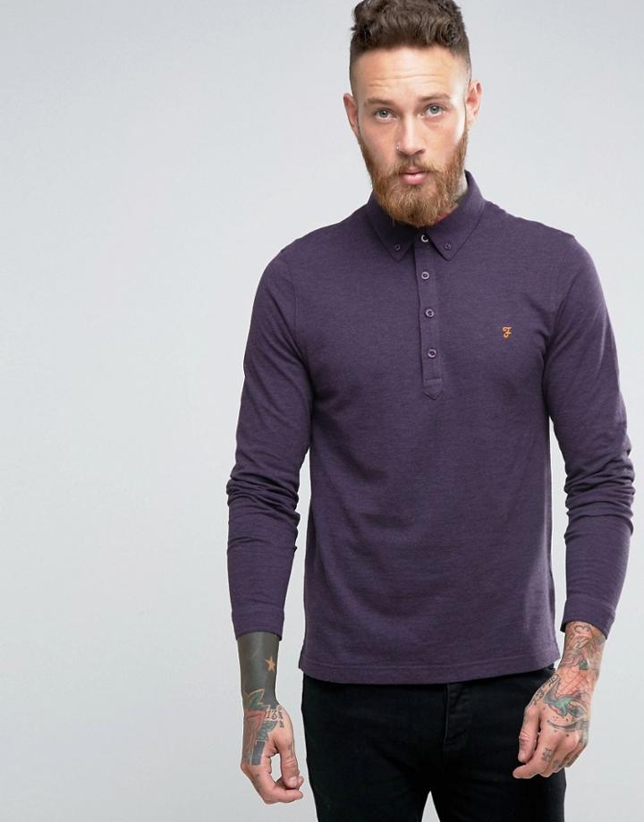Farah Slim Pique Long Sleeve Polo Buttondown In Purple - Red