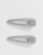 Asos Design Pack Of 2 Hair Clips In Silver Glitter