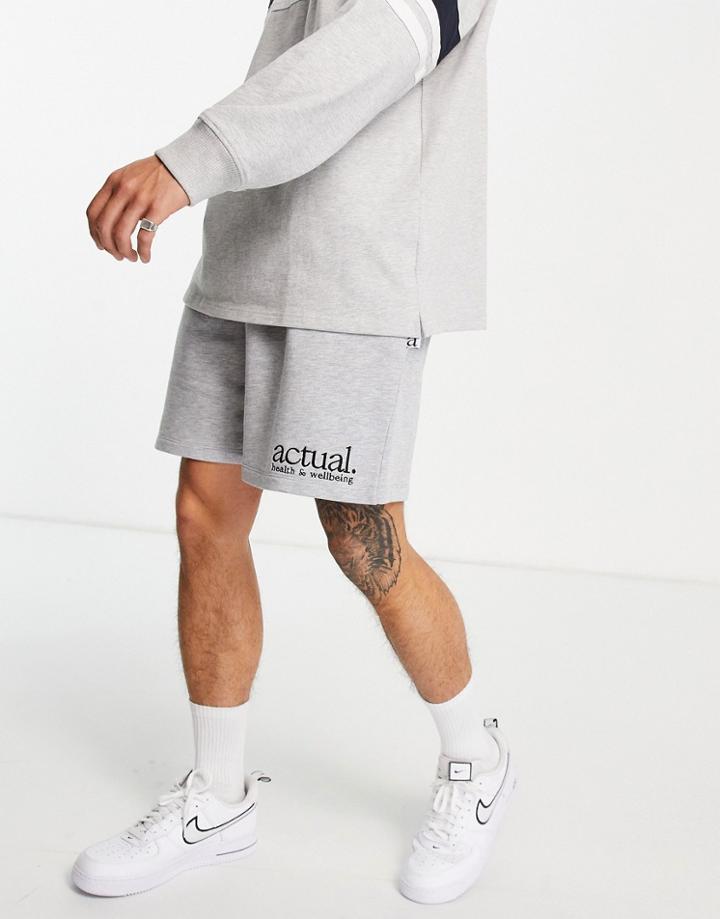 Asos Actual Jersey Basketball Shorts With Printed Logo In Gray Heather - Part Of A Set-grey