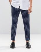 Asos Slim Cropped Pant In Pinstripe - Navy