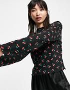 Asos Design Cherry Print Long Sleeve Top-multi