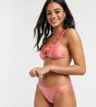 Miss Selfridge Frill Detail Bikini Top In Pink