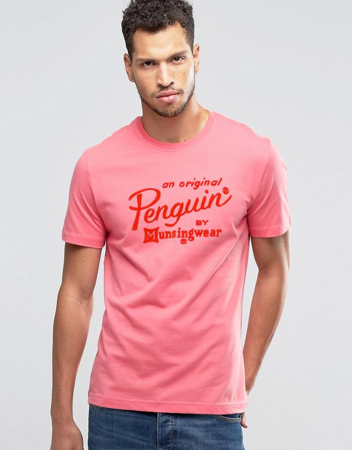 Original Penguin Flocked Script Logo T-shirt - Orange