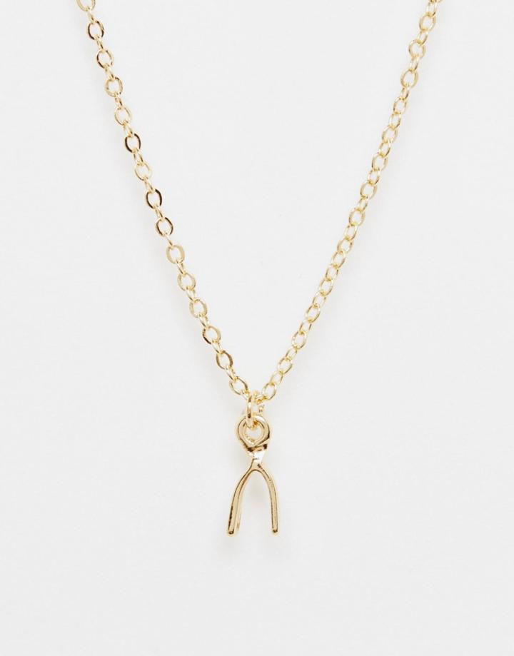 Asos Ditsy Wishbone Necklace - Gold