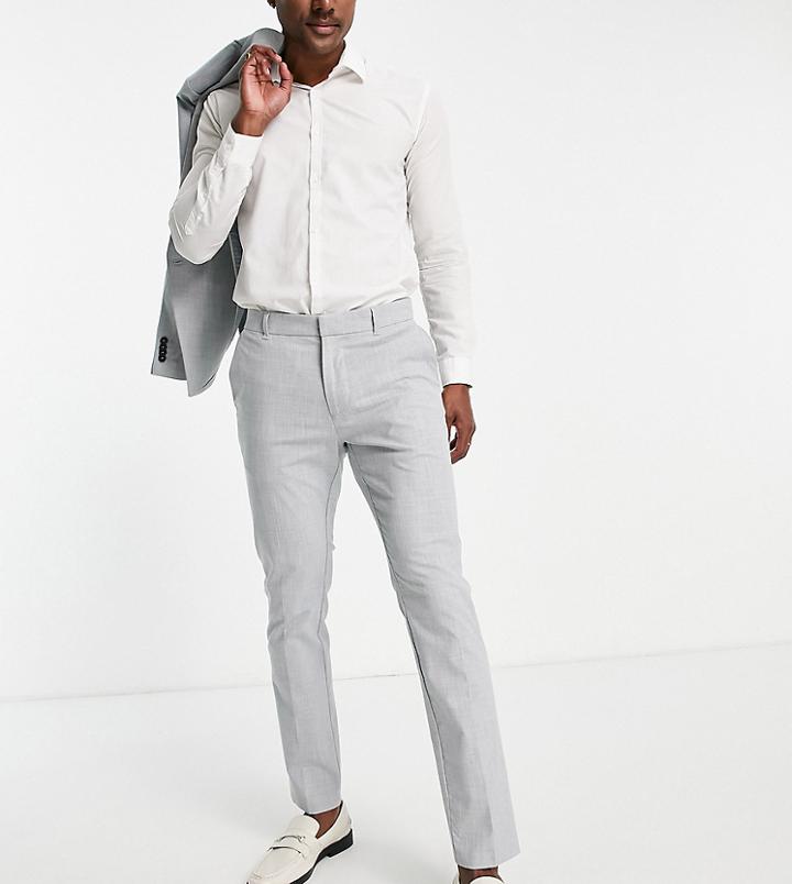 New Look Skinny Suit Pants In Light Gray Check-blue