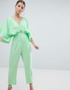 Asos Design Jumpsuit With Kimono Sleeve And Peg Leg - Green