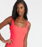 Asos Design Tall Deep Rib Square Neck Swimsuit In Faded Fluorescent Red